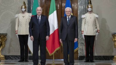 Photo de Le président de la république Abdelmadjid tebboune reçu au palais Quirinale par son homologue italien sergio Mattarella.